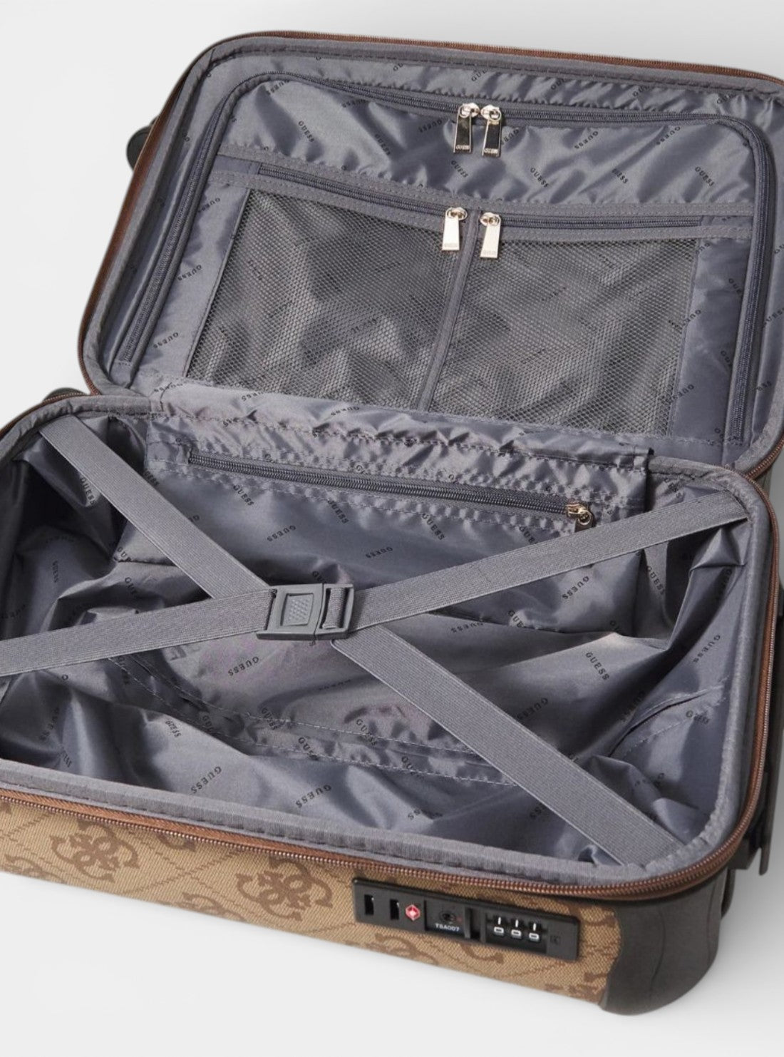 GUESS Luggage Brown Logo Berta 45cm Suitcase OB8688983 Inside View