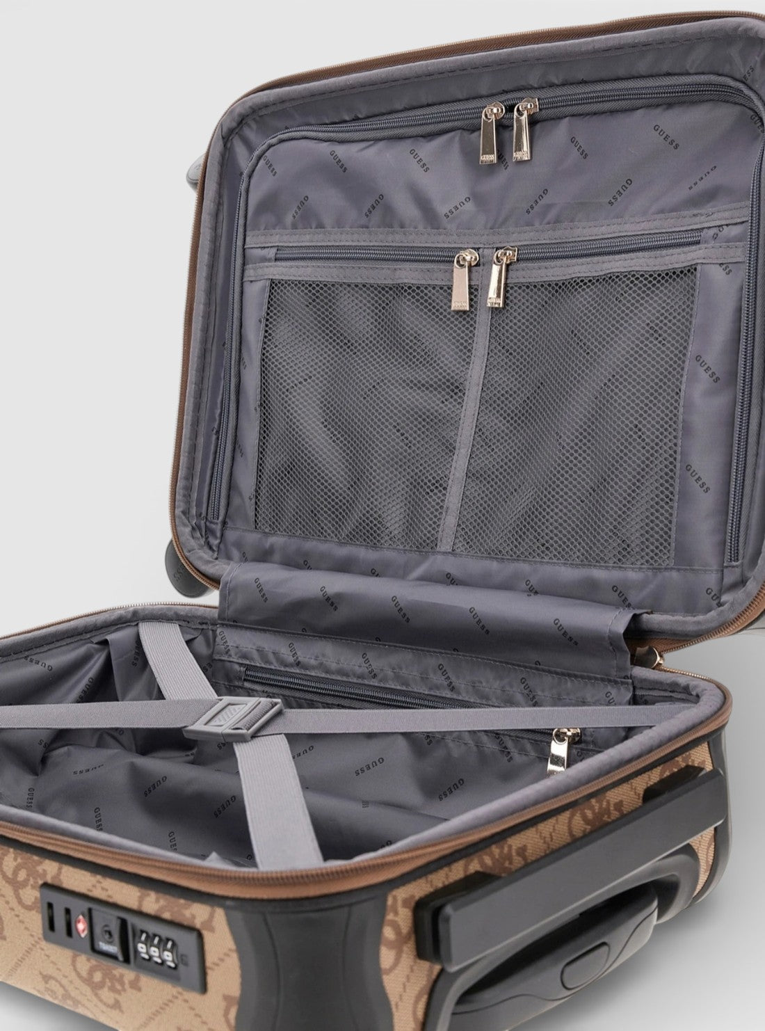 GUESS Luggage Brown Logo Berta 45cm Suitcase OB8688983 Detail View