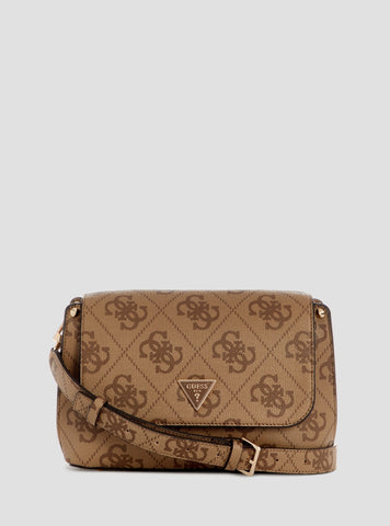 GUESS Womens Brown Logo Meridian II Flap Crossbody Bag OS697420 Front View