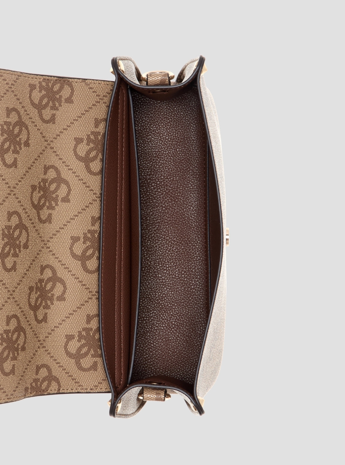 GUESS Womens Brown Logo Meridian II Flap Crossbody Bag OS697420 Inside View