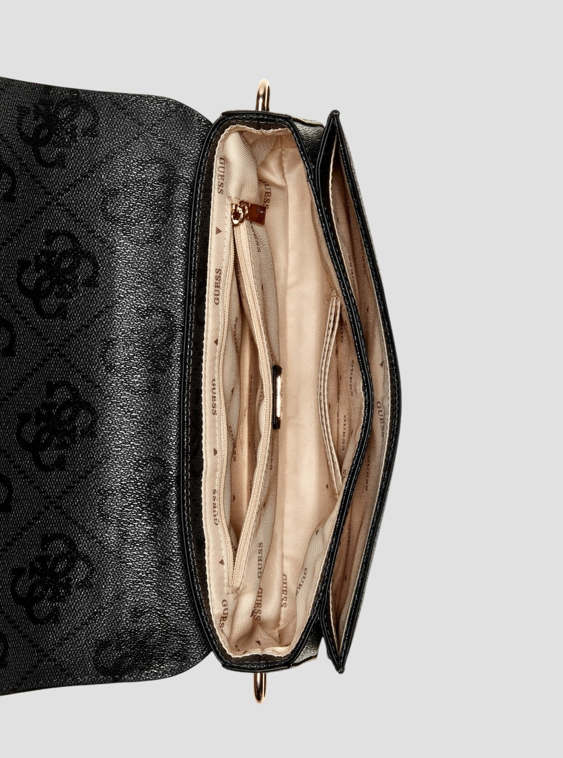 GUESS Womens Black Logo Sadie Flap Shoulder Bag OS811819 Inside View