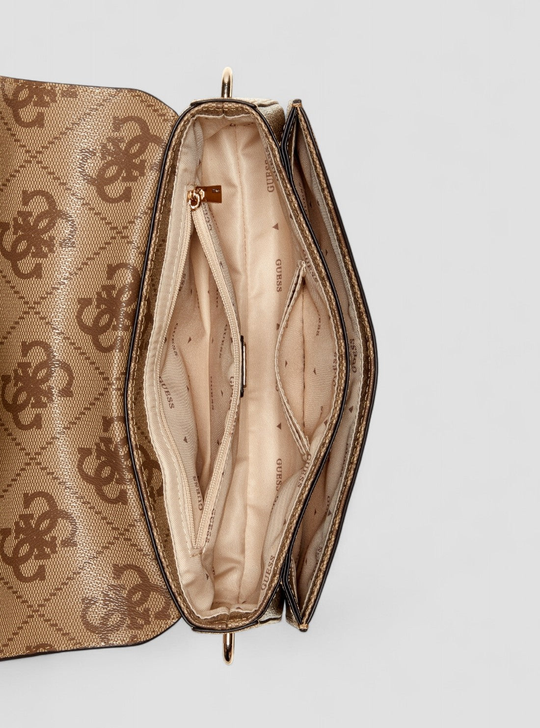 GUESS Womens Brown Logo Sadie Flap Shoulder Bag OS811819 Inside View