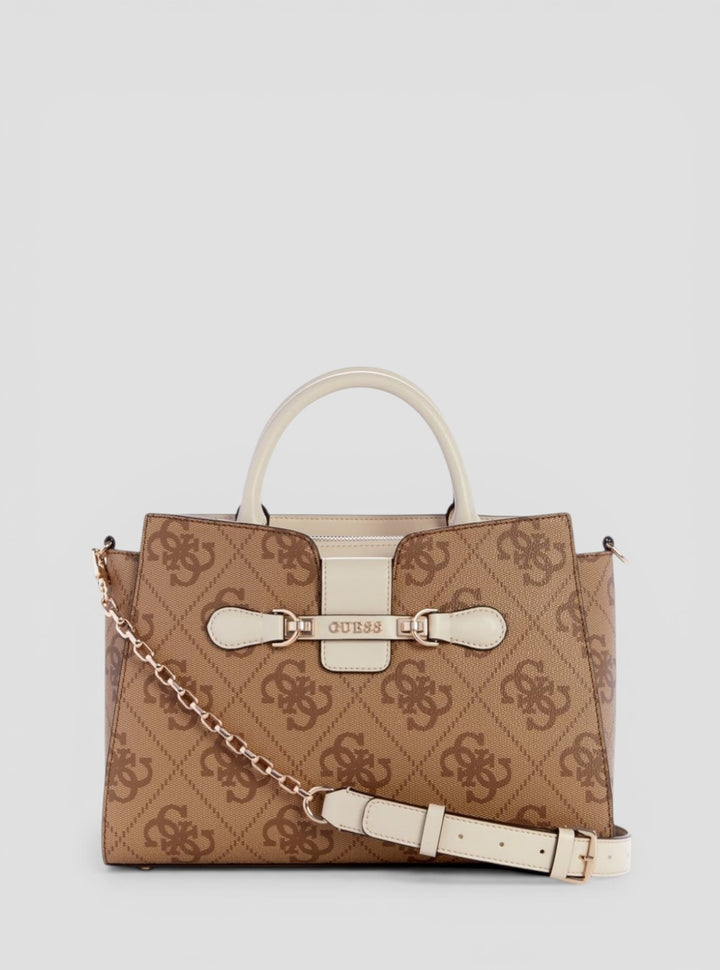 GUESS Womens Beige Brown Nolana Girlfriend Satchel Bag OS950006 Front View