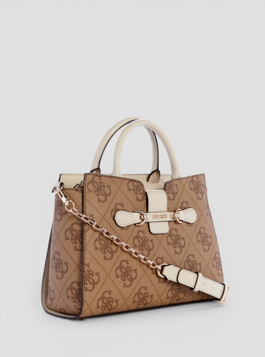 GUESS Womens Beige Brown Nolana Girlfriend Satchel Bag OS950006 Side View