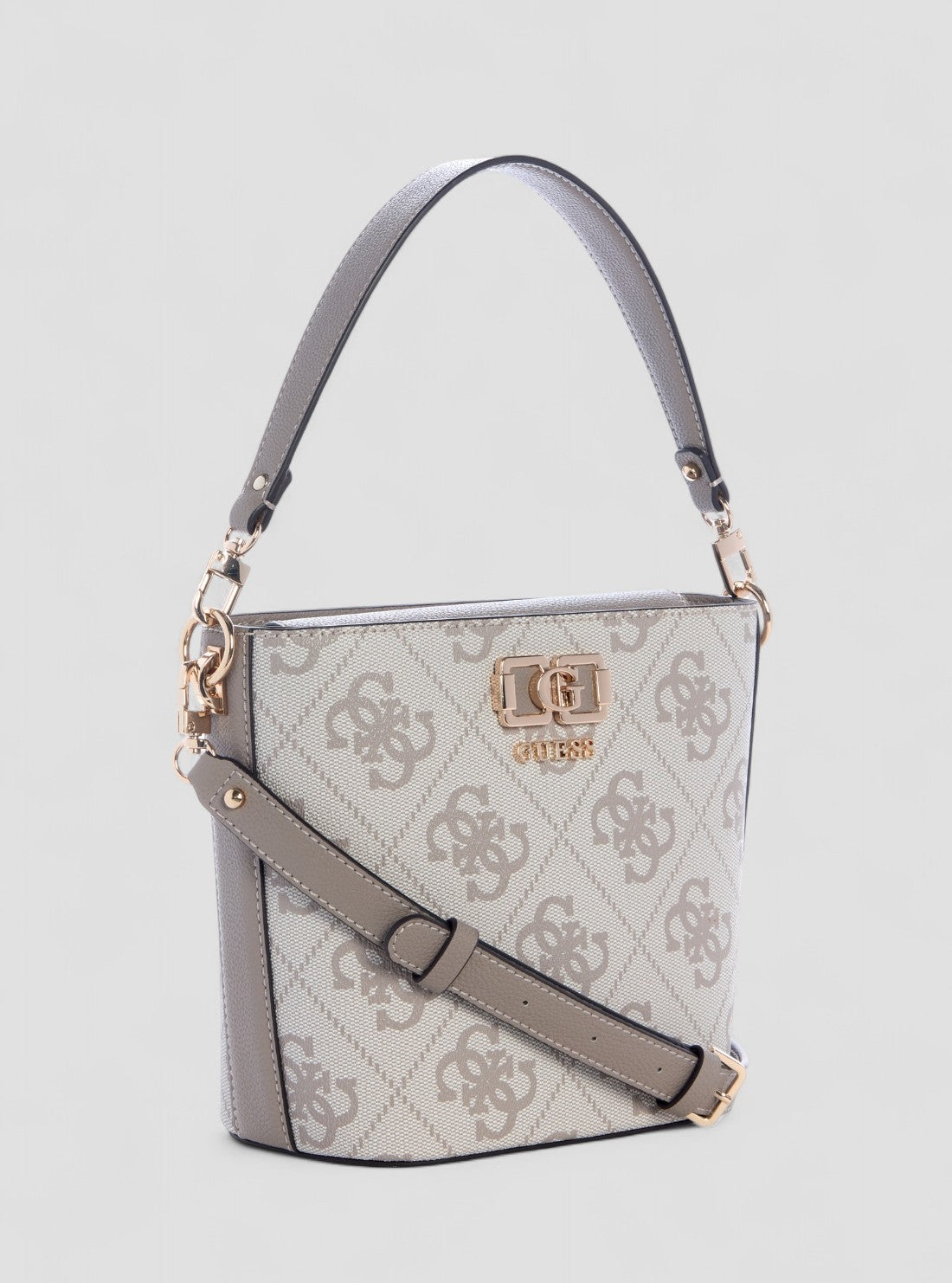 GUESS Womens Grey Logo Karnilla Logo Bucket Bag OS990101 Front Side View