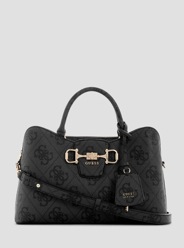 GUESS Womens Black Logo Janie Girlfriend Satchel Bag OS992406 Front View