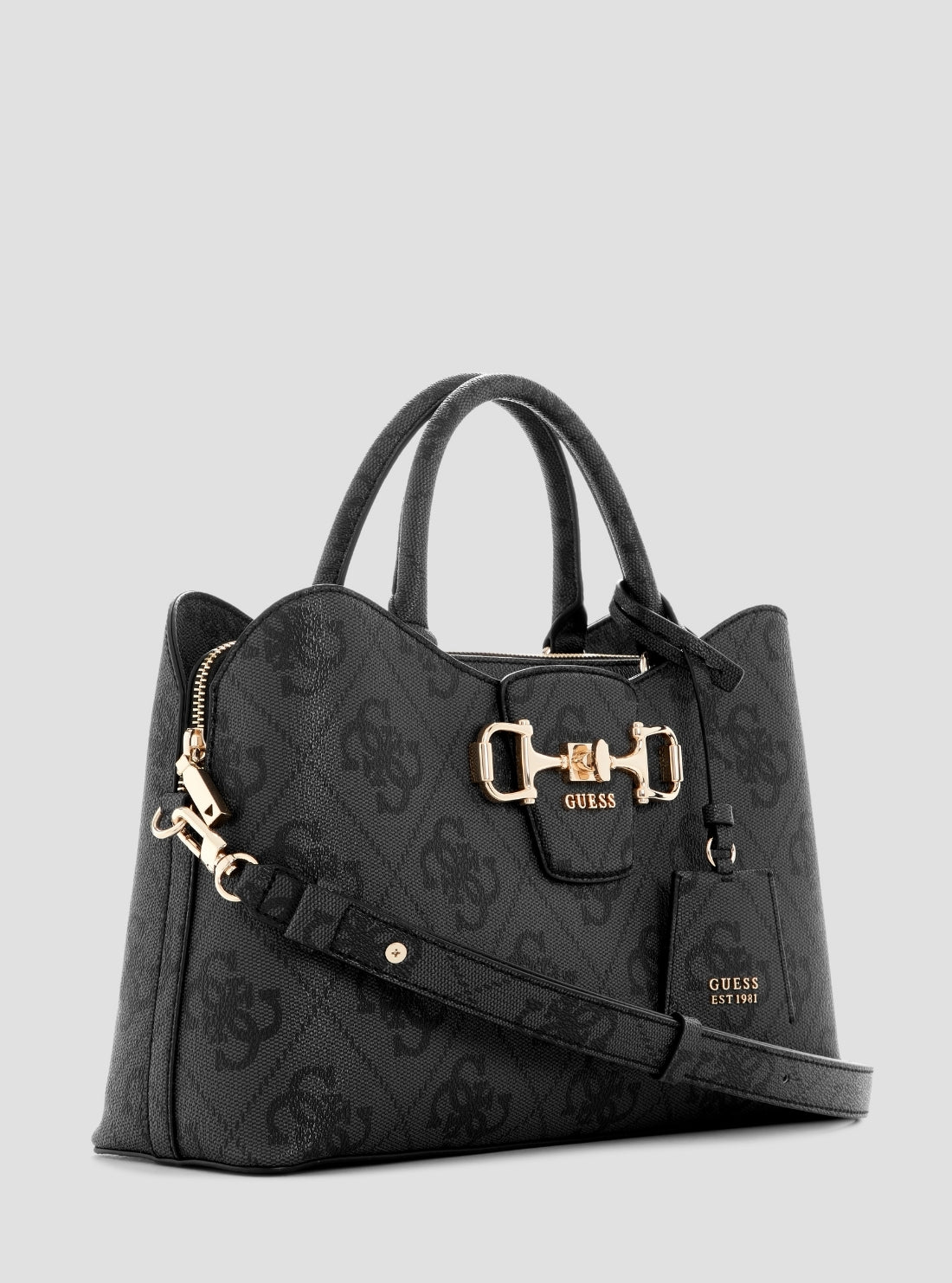 GUESS Womens Black Logo Janie Girlfriend Satchel Bag OS992406 Side View