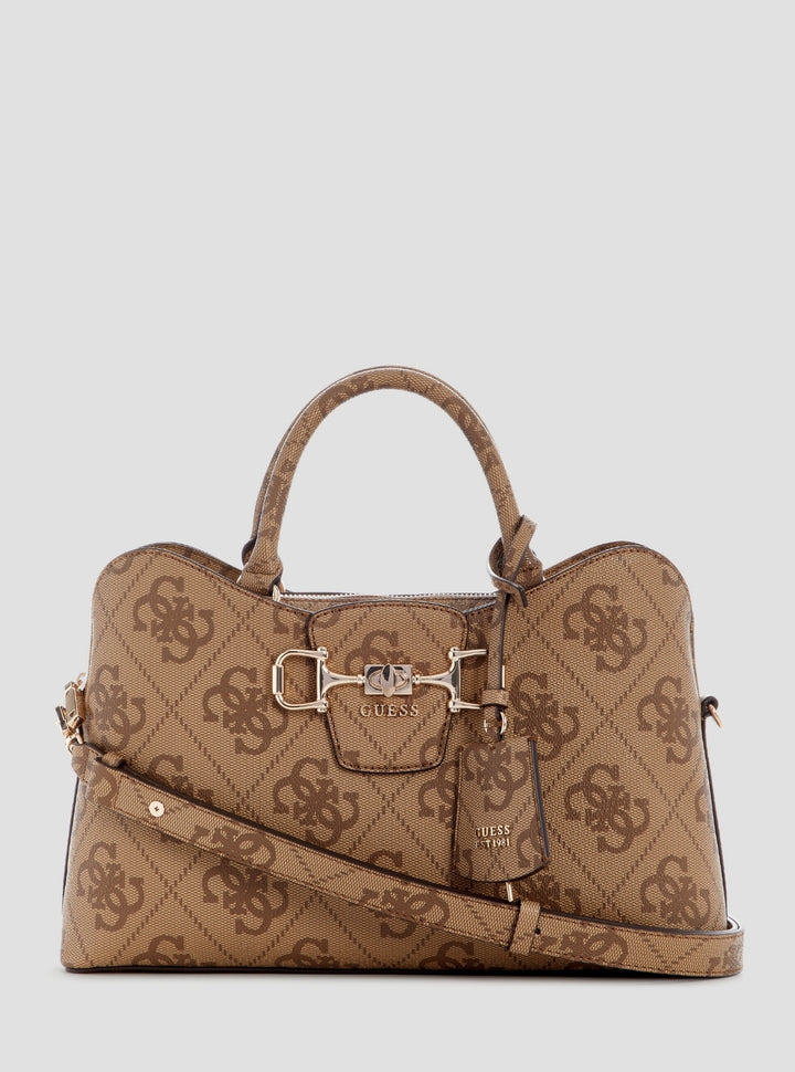 GUESS Womens Brown Logo Janie Girlfriend Satchel Bag OS992406 Front View
