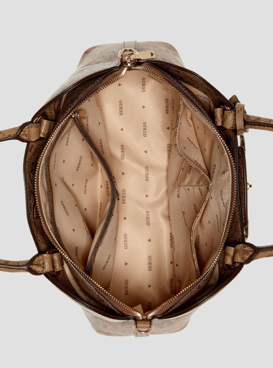 GUESS Womens Brown Logo Janie Girlfriend Satchel Bag OS992406 Inside View
