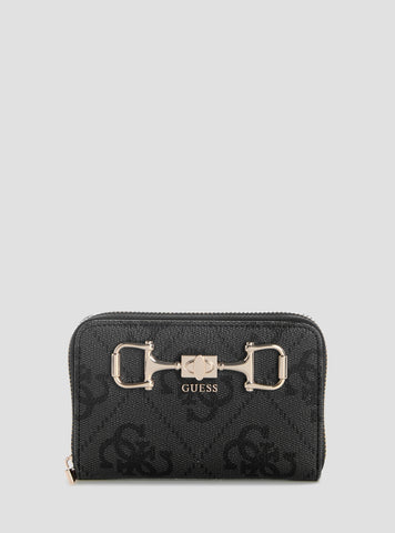 GUESS Womens Black Logo Janie Medium Zip Around Wallet OS9924140 Front View