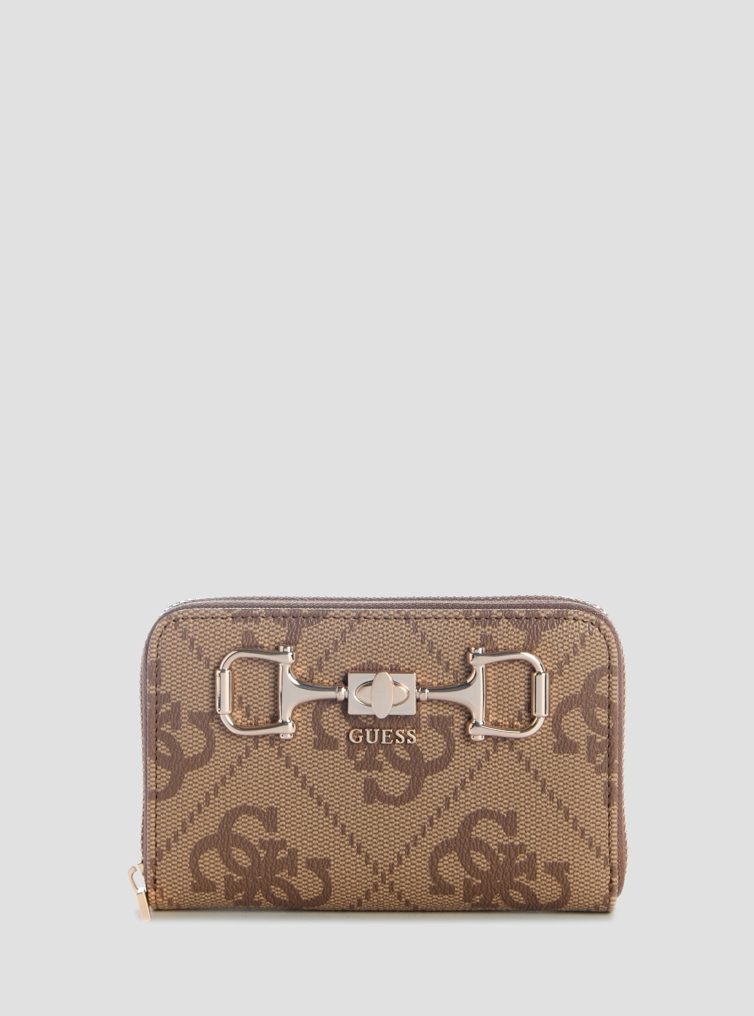 GUESS Womens Brown Logo Janie Medium Zip Around Wallet OS9924140 Front View