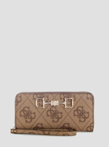 GUESS Womens Brown Logo Janie Large Zip Around Wallet OS9924146 Front View