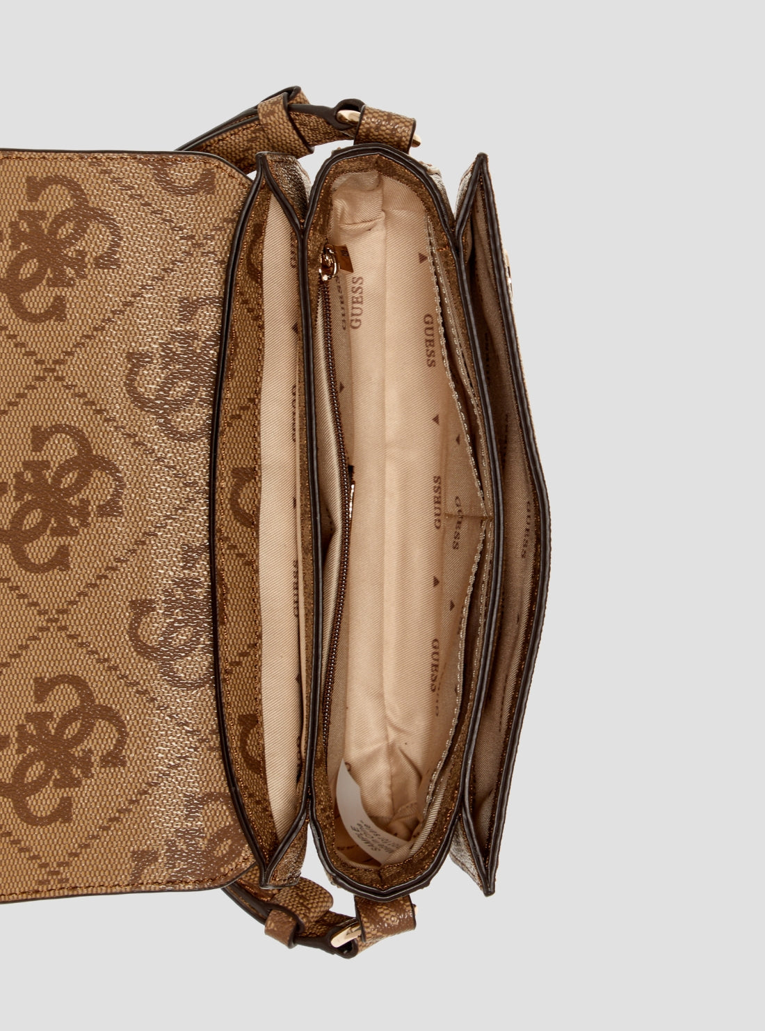 GUESS Womens Brown Logo Janie Convertible Crossbody Flap Bag OS992421 Inside View