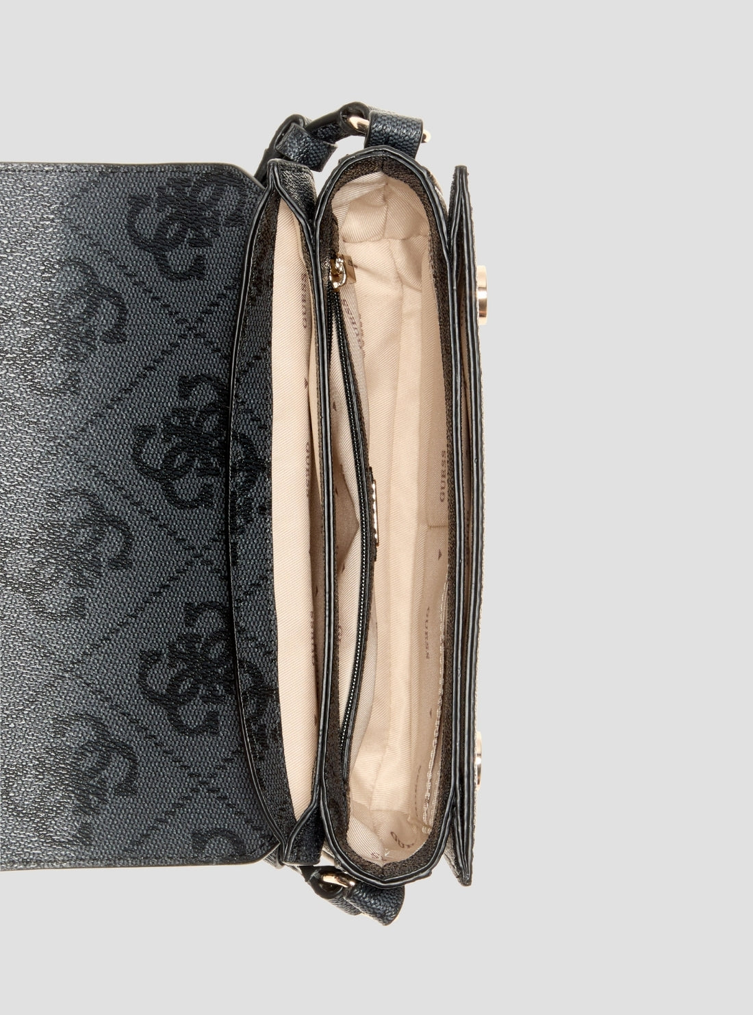 GUESS Womens Black Logo Janie Convertible Crossbody Flap Bag OS992421 Inside VIew