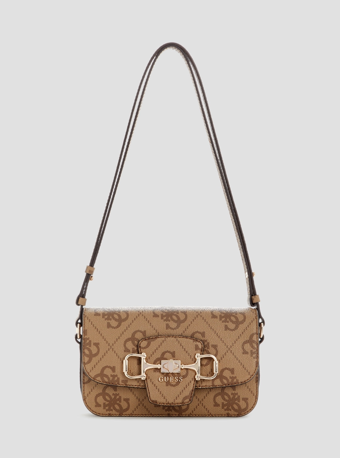 GUESS Womens Brown Logo Janie Convertible Crossbody Flap Bag OS992421 Front View