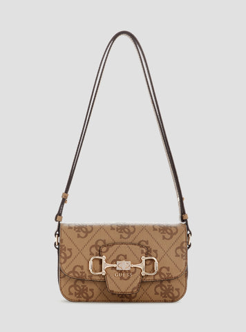 GUESS Womens Brown Logo Janie Convertible Crossbody Flap Bag OS992421 Front View