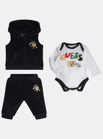 GUESS Navy White Vest Pants 3 Piece Set (0-12M) front view
