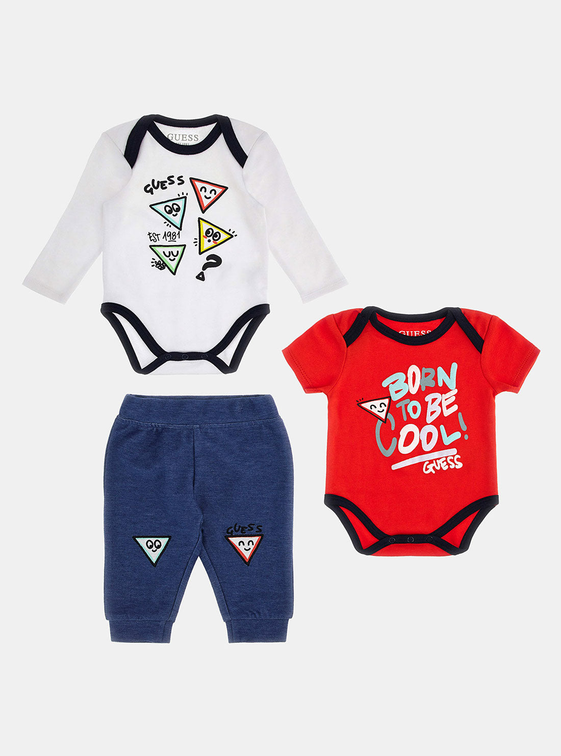 GUESS Red White Short Sleeve Long Sleeve Pants Set (0-12M) front view