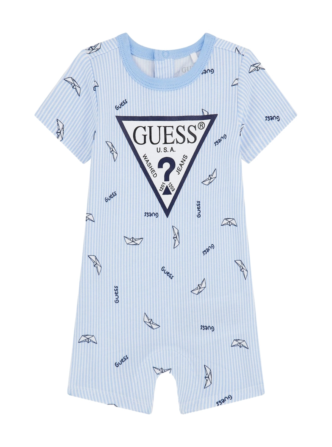 GUESS Baby Blue Logo Stretch Romper Jersey (0-12m) P5GG00K6YW1 Front View