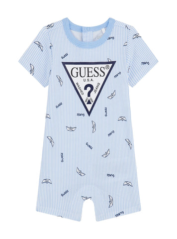 GUESS Baby Blue Logo Stretch Romper Jersey (0-12m) P5GG00K6YW1 Front View