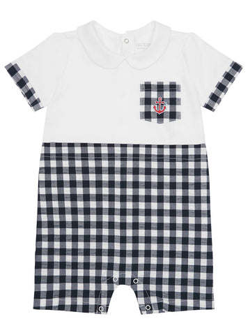 GUESS Kids White Seersucker Shortie Romper (0-12m) P5GG10K6YW4 Front View