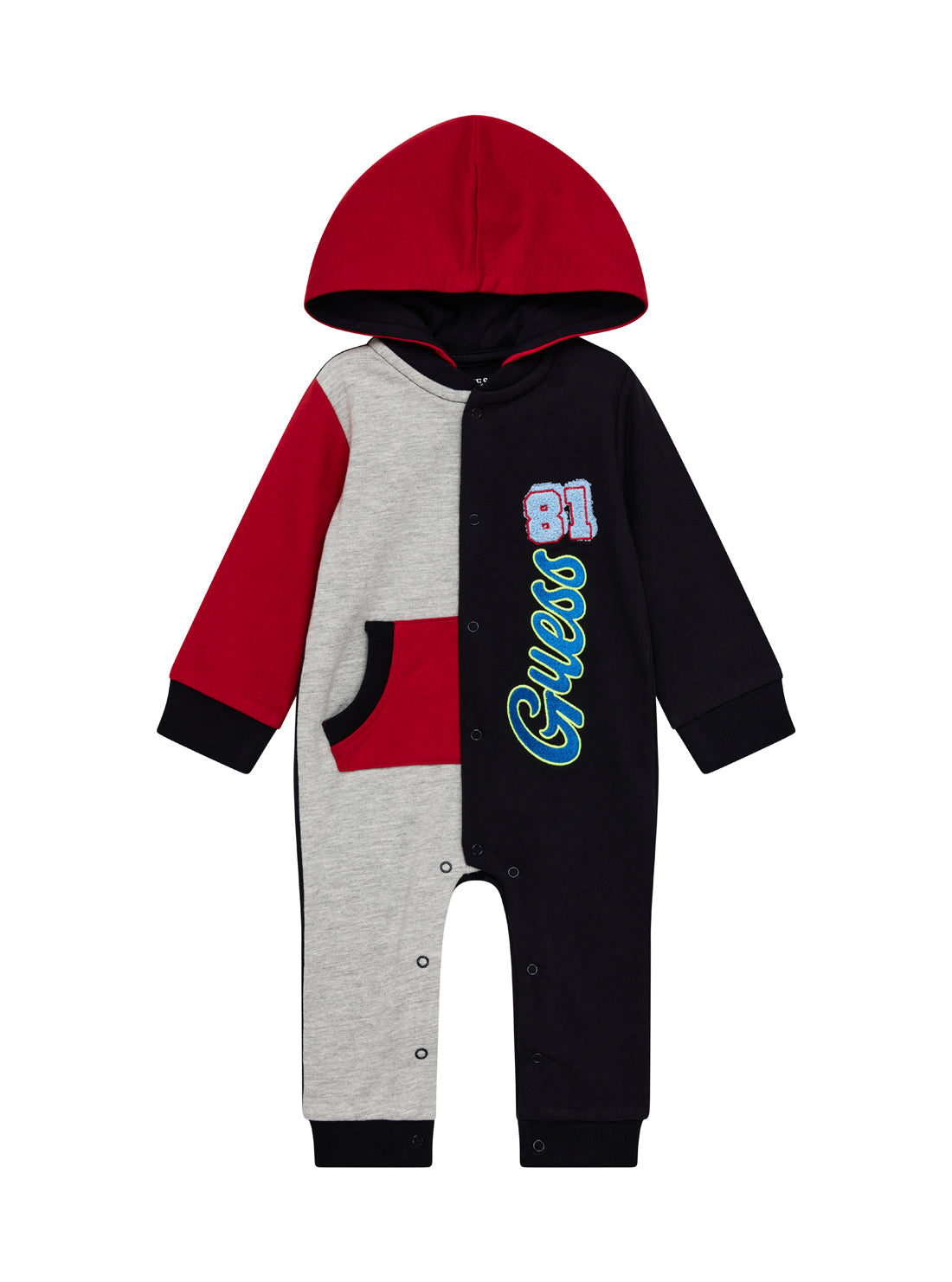 GUESS Kids Multi Jersey Hooded Overall (0–9m) P5YG01KAN01 Front View