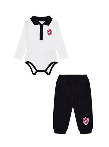 GUESS Kids Eco White Polo Bodysuit and Pants Set (0-9m) P5YG03K9N11 Front View