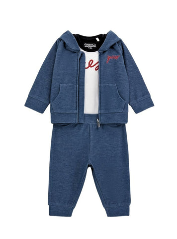 GUESS Kids 3-piece Multi Hooded Top, Bodysuit and Pants Set (0-9m) Front View