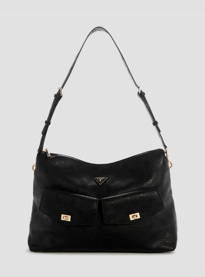 GUESS Womens Black Logo Blake Hobo Bag PD222202 Front View