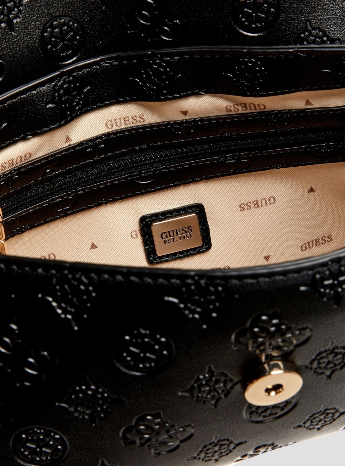 GUESS Womens Black Logo Carmella Crossbody Flap Bag PD222520 Detail View
