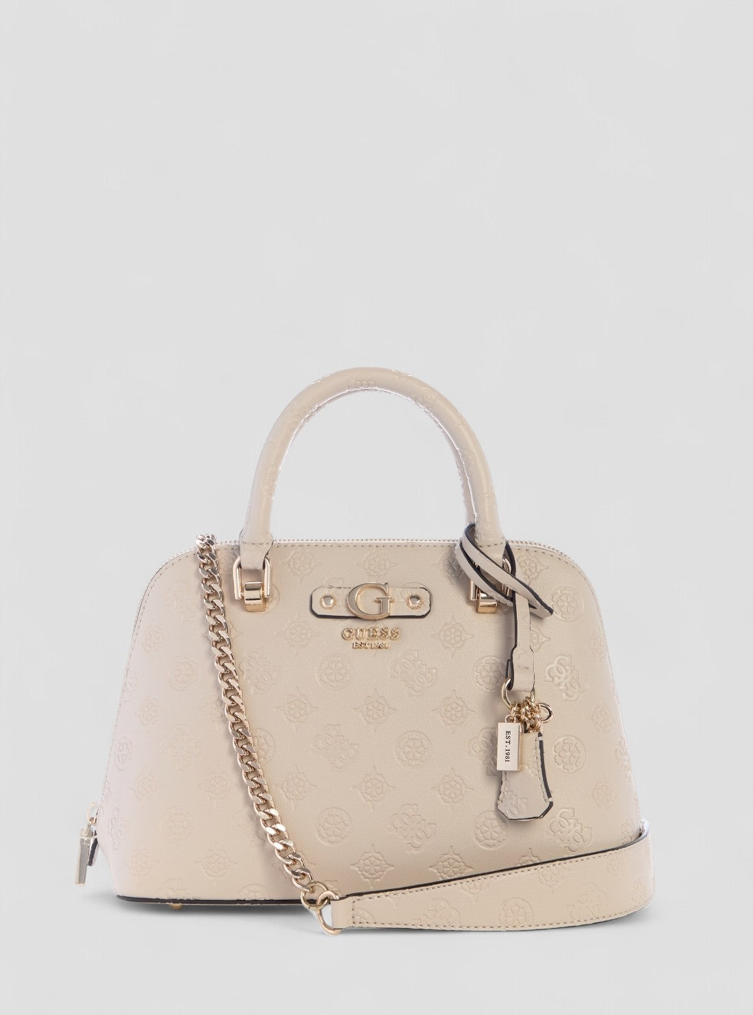 GUESS Womens Beige Logo Dita Dome Satchel Bag PD760205 Front View
