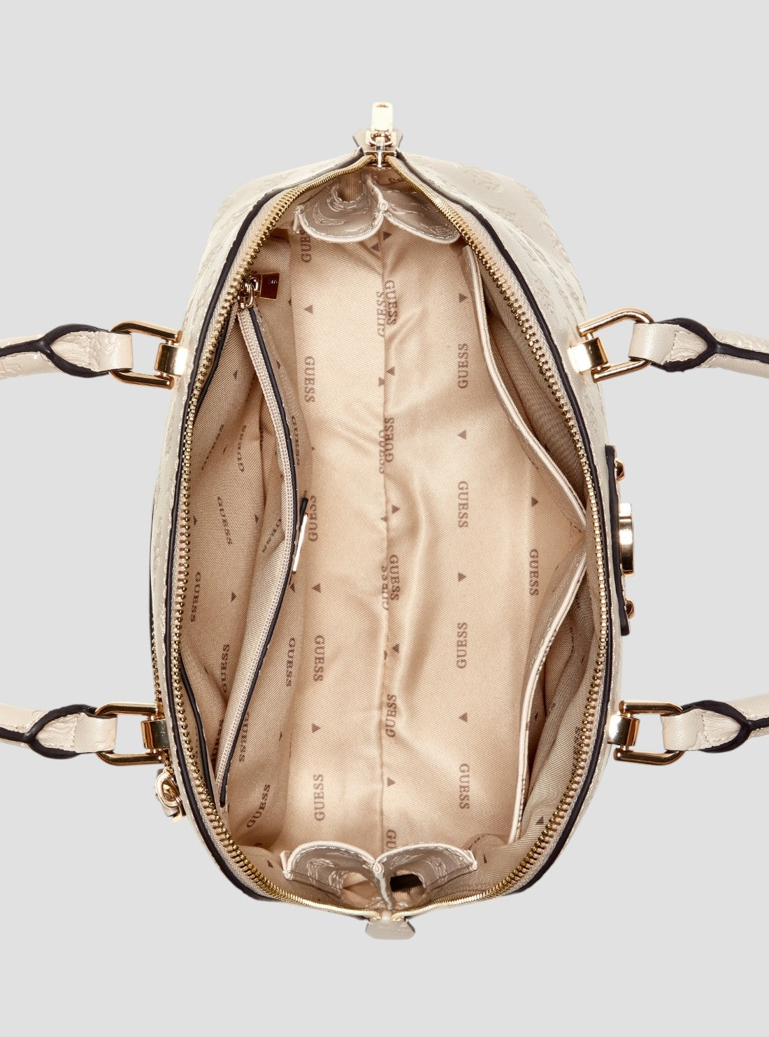 GUESS Womens Beige Logo Dita Dome Satchel Bag PD760205 Inside View