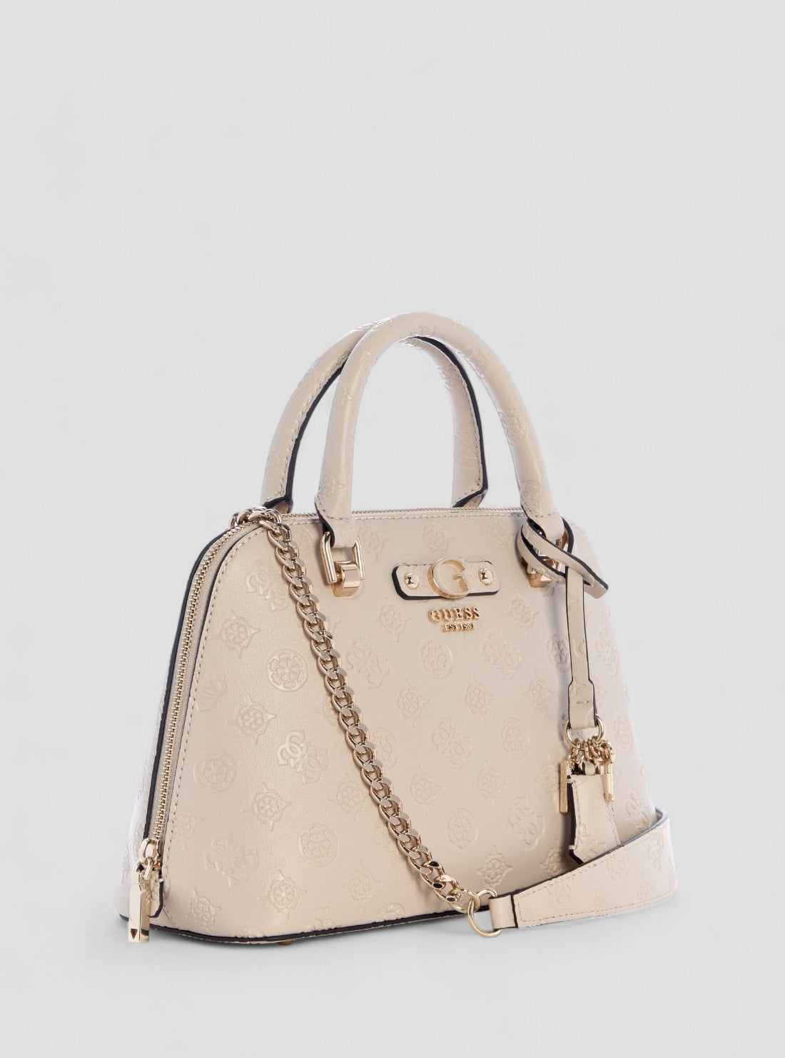 GUESS Womens Beige Logo Dita Dome Satchel Bag PD760205 Front Side View