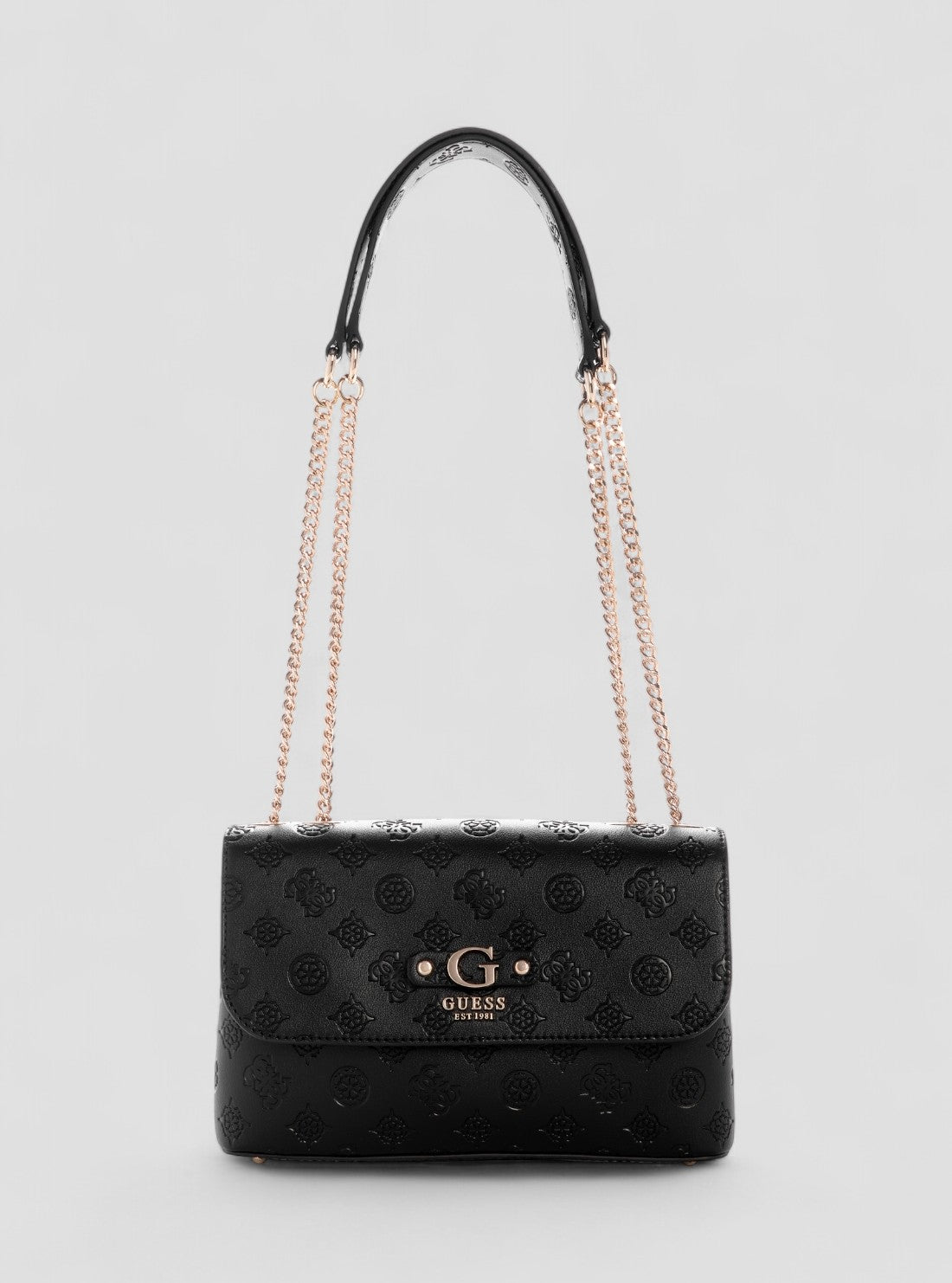 GUESS Womens Black Logo Dita Convertible Crossbody Flap Bag PD760221 Front View