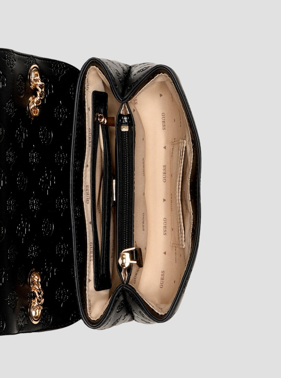 GUESS Womens Black Logo Dita Convertible Crossbody Flap Bag PD760221 Inside View