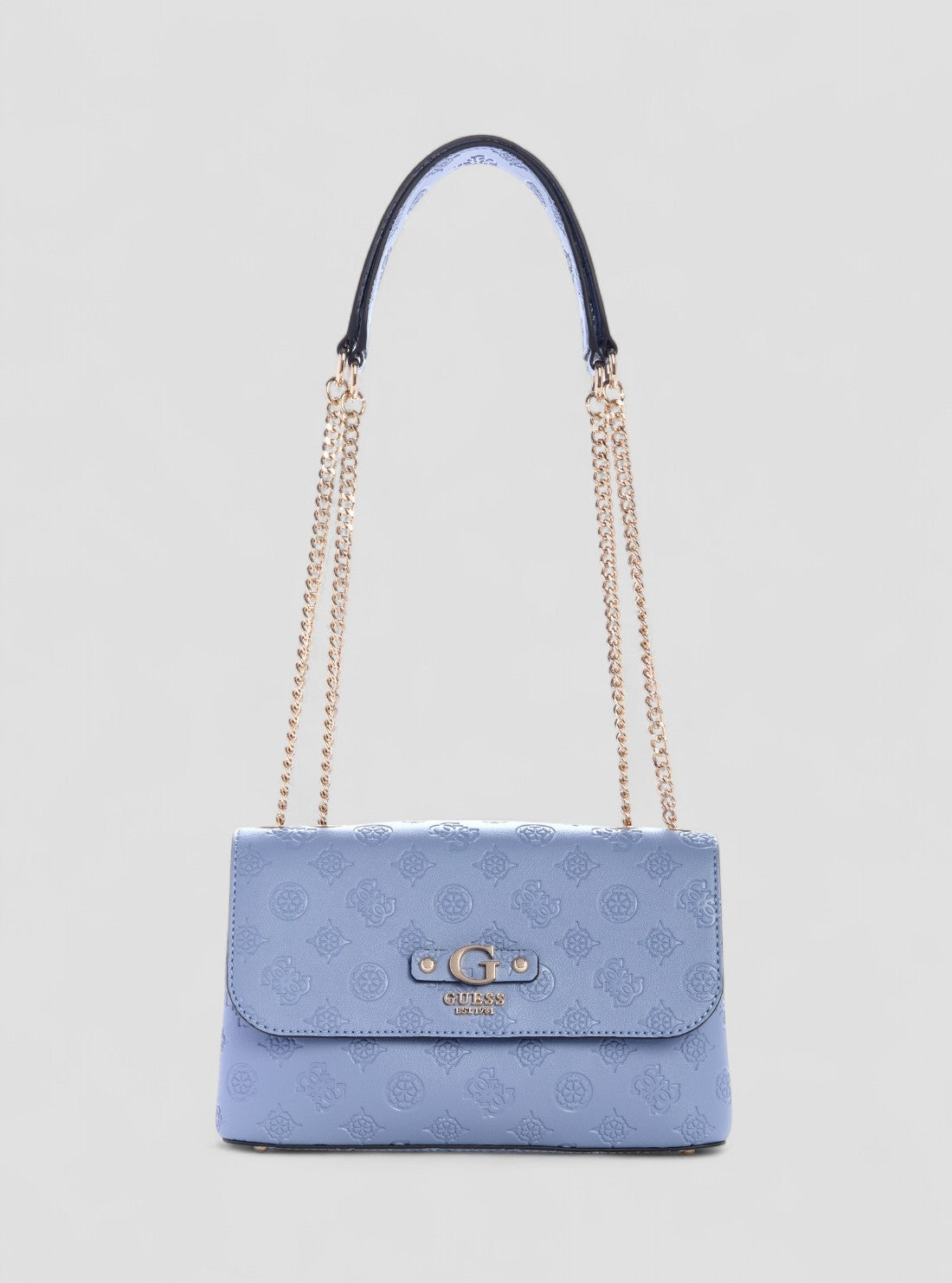 GUESS Womens Blue Logo Dita Convertible Crossbody Flap Bag PD760221 Front View