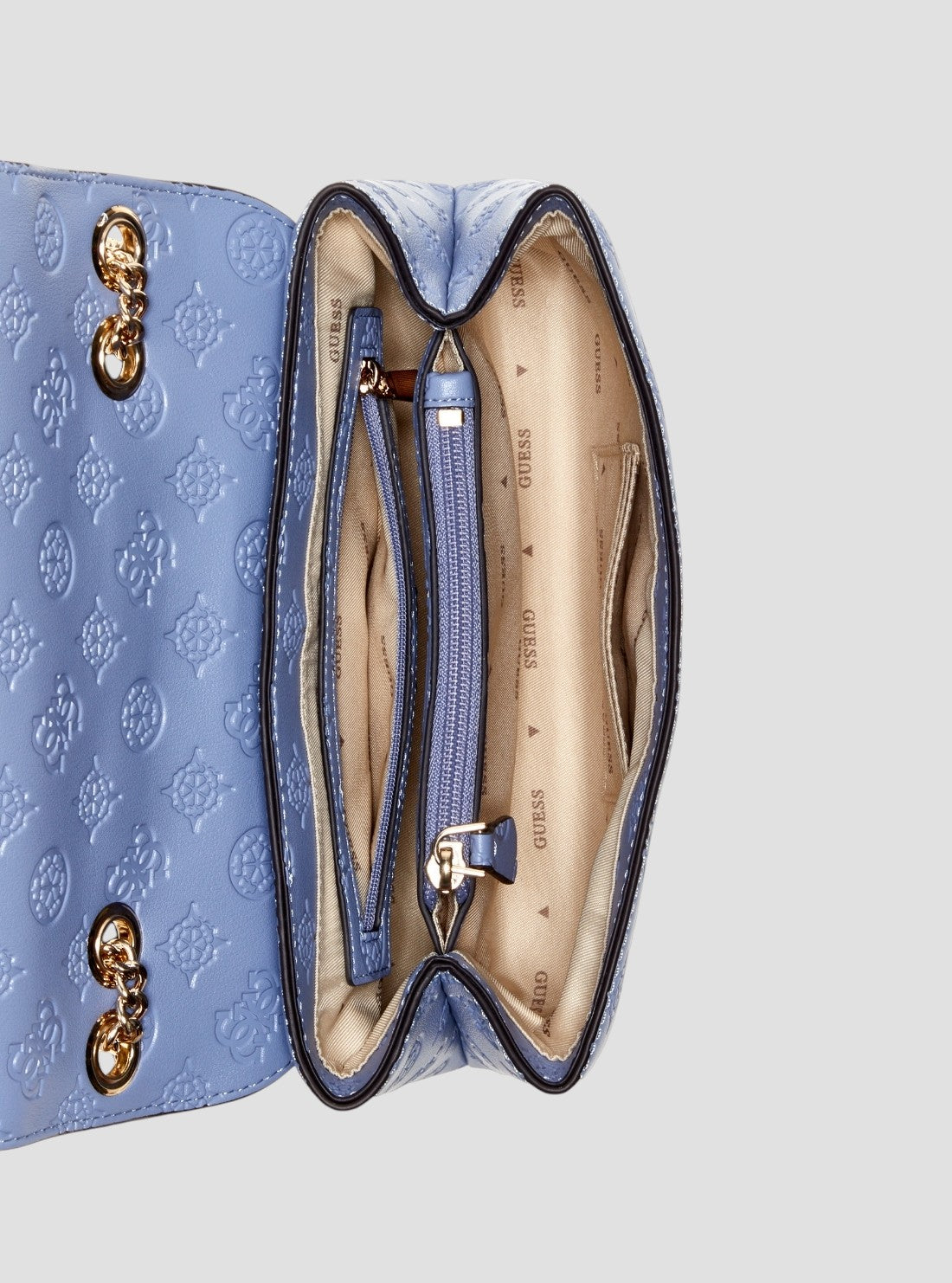 GUESS Womens Blue Logo Dita Convertible Crossbody Flap Bag PD760221 Inside View