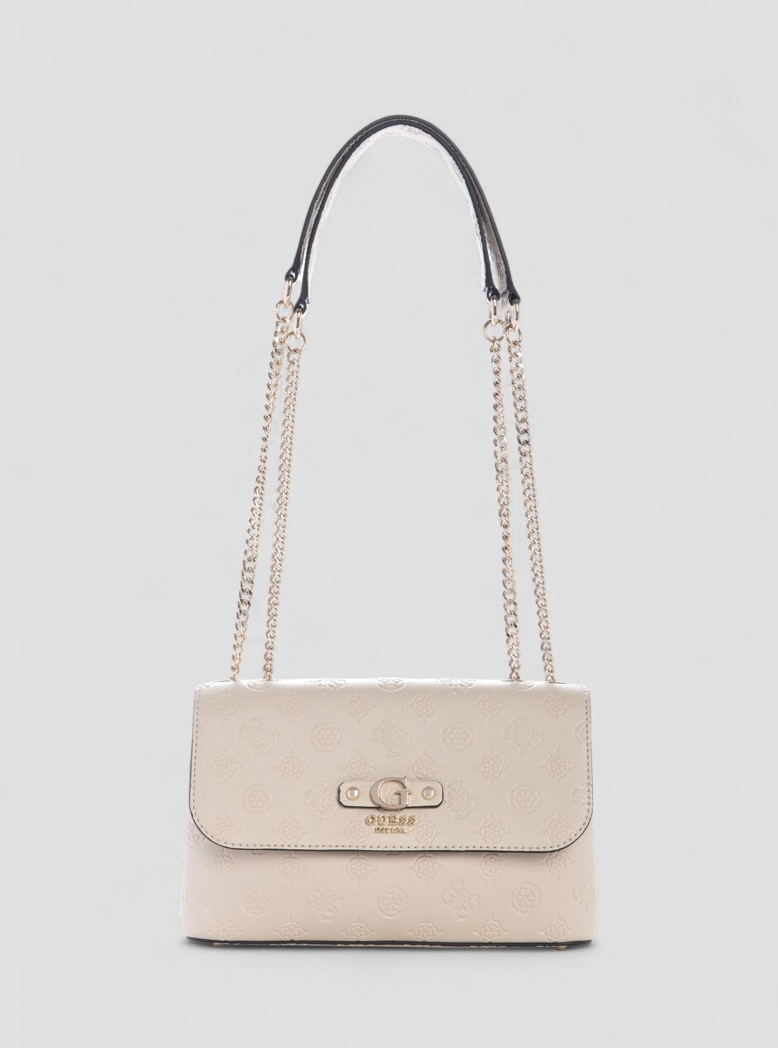 GUESS Womens Beige Logo Dita Convertible Crossbody Flap Bag PD760221 Front View