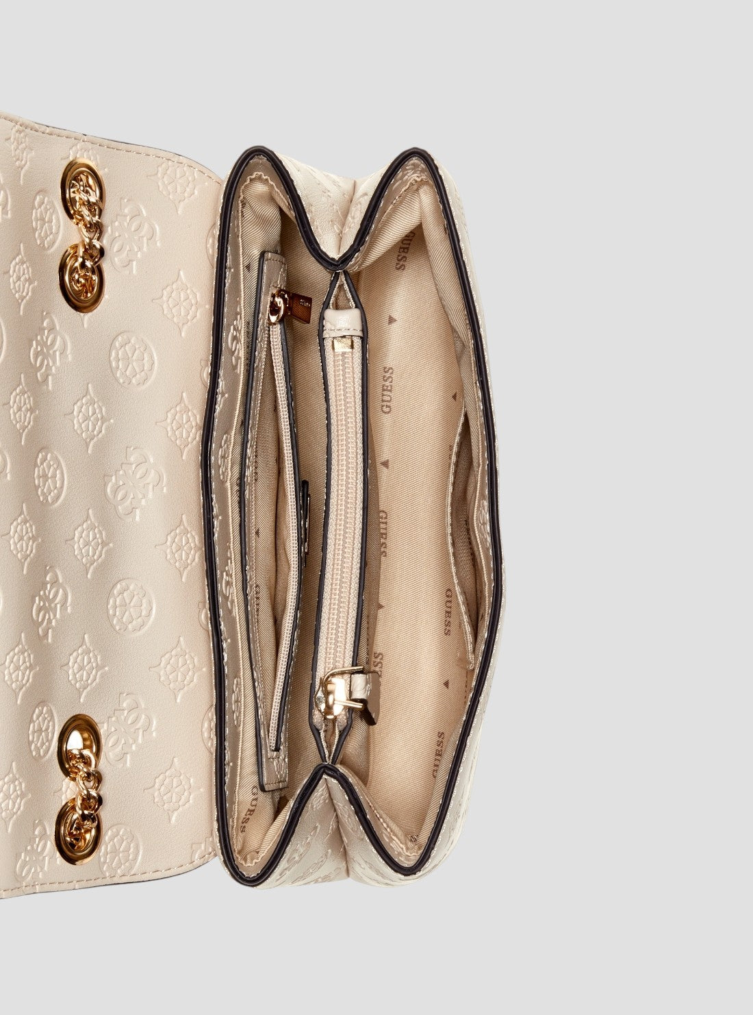 GUESS Womens Beige Logo Dita Convertible Crossbody Flap Bag PD760221 Inside View