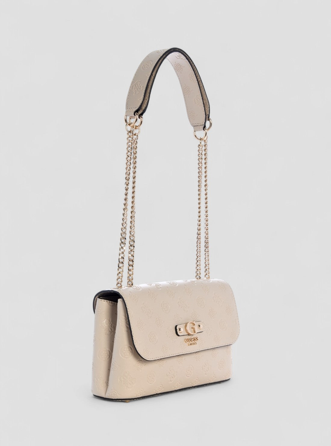 GUESS Womens Beige Logo Dita Convertible Crossbody Flap Bag PD760221 Front Side View