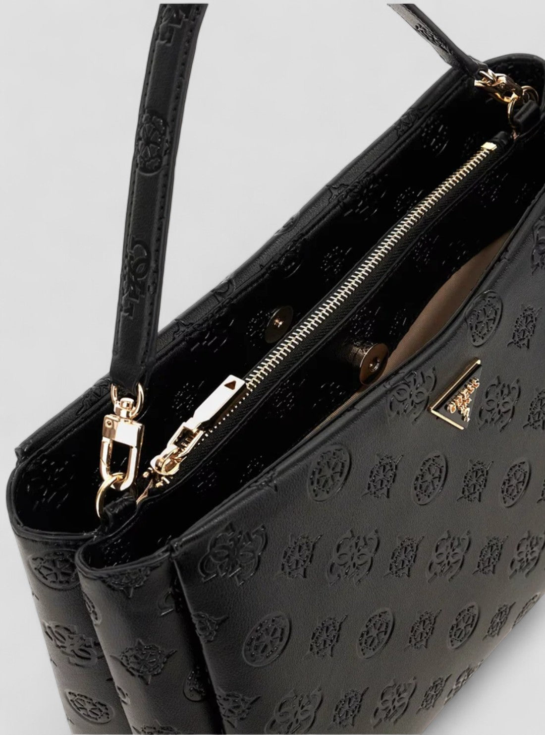 GUESS Womens Black Tisha Large Girlfriend Satchel Bag PD776407 Inside View