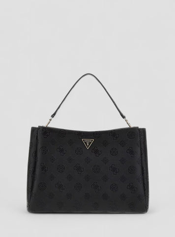 GUESS Womens Black Tisha Large Girlfriend Satchel Bag PD776407 Front View