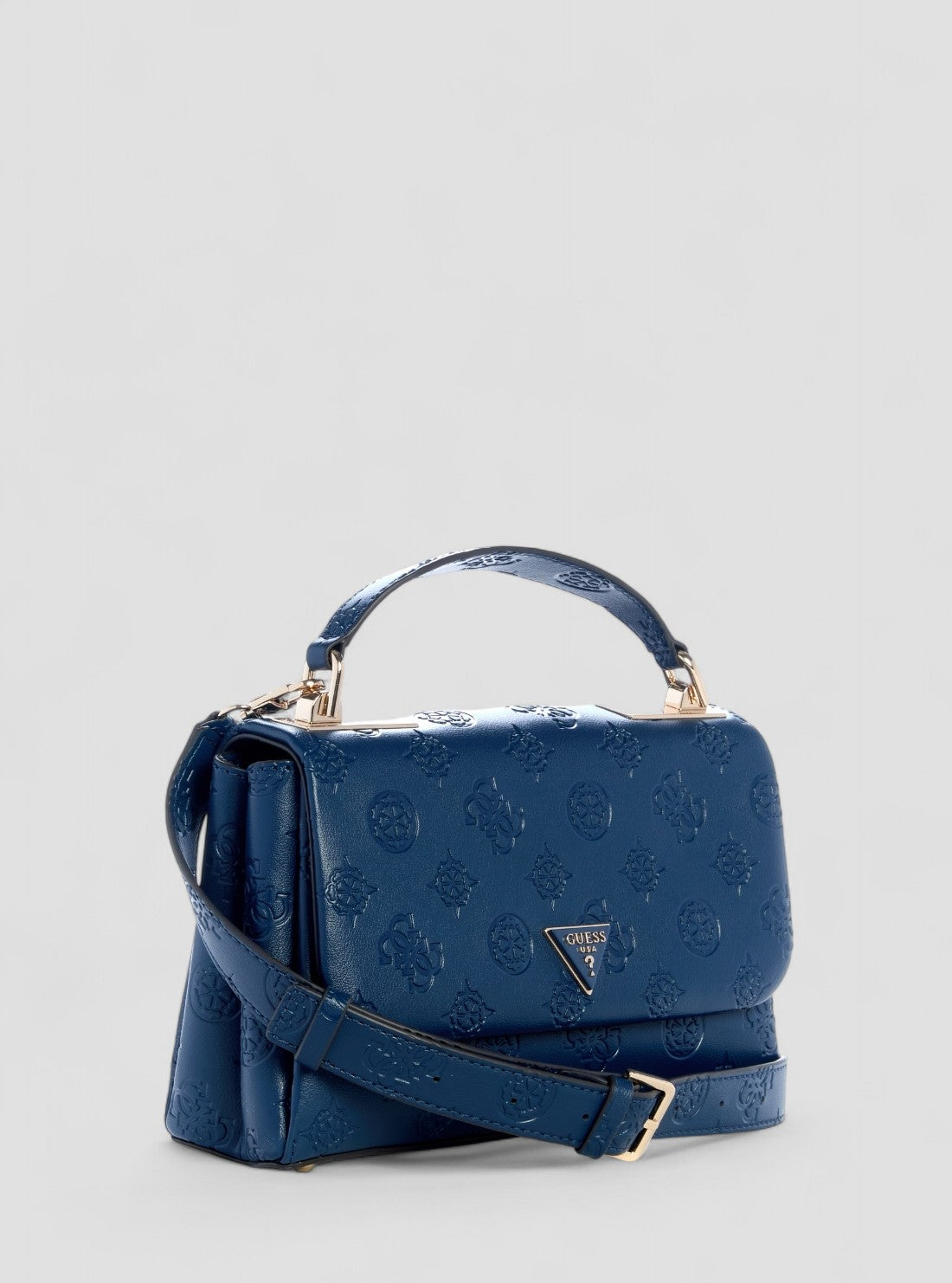 GUESS Womens Blue Logo Tisha Top Handle Flap Bag PD776420 Front Side View