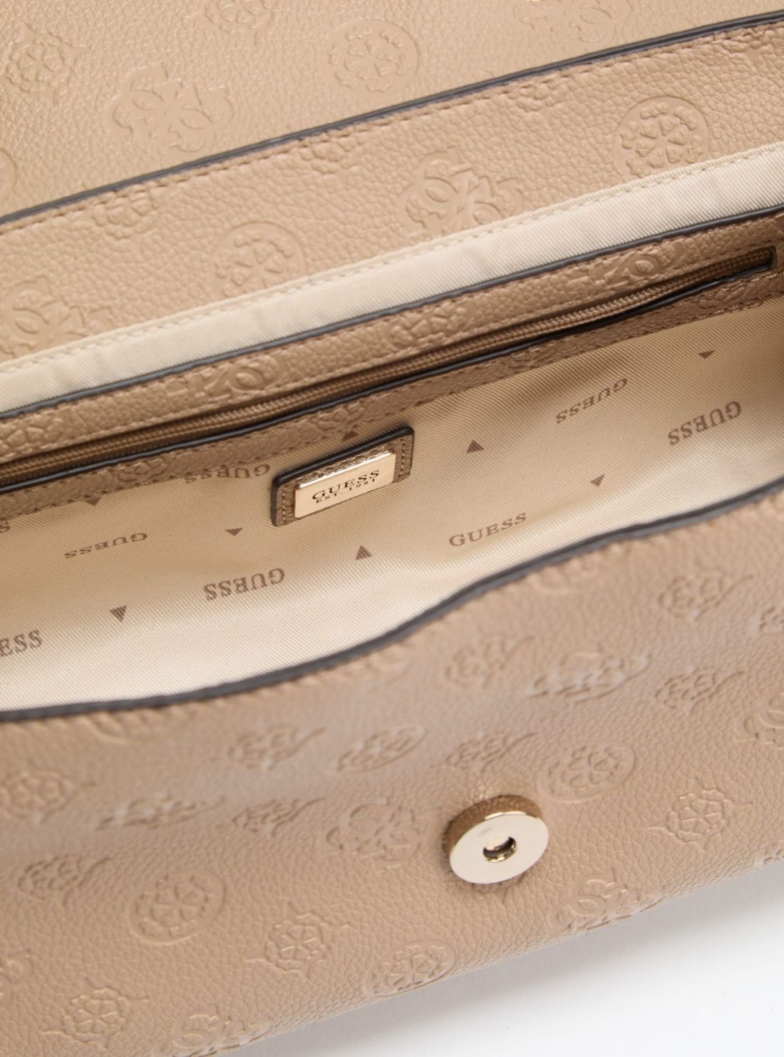 GUESS Womens Beige Logo Ella Convertible Crossbody Flap Bag PD974621 Detail View2