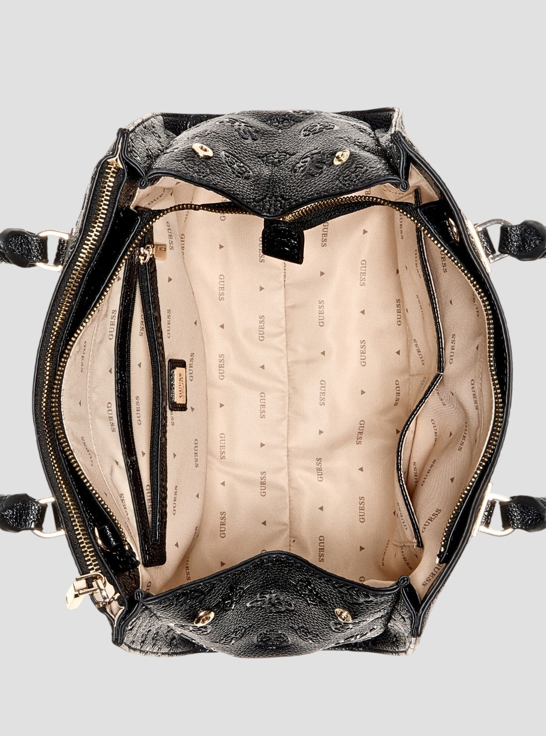 GUESS Womens Black Logo Cresidia II Society Satchel Bag PD988807 Inside View