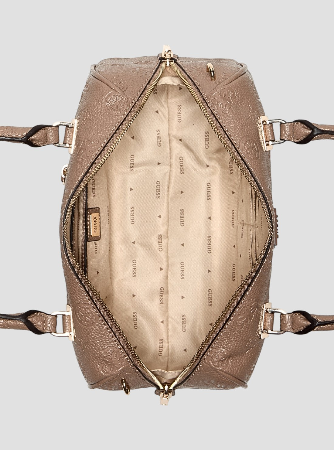 GUESS Womens Brown Logo Cresidia II Box Satchel Bag PD988808 Inside View