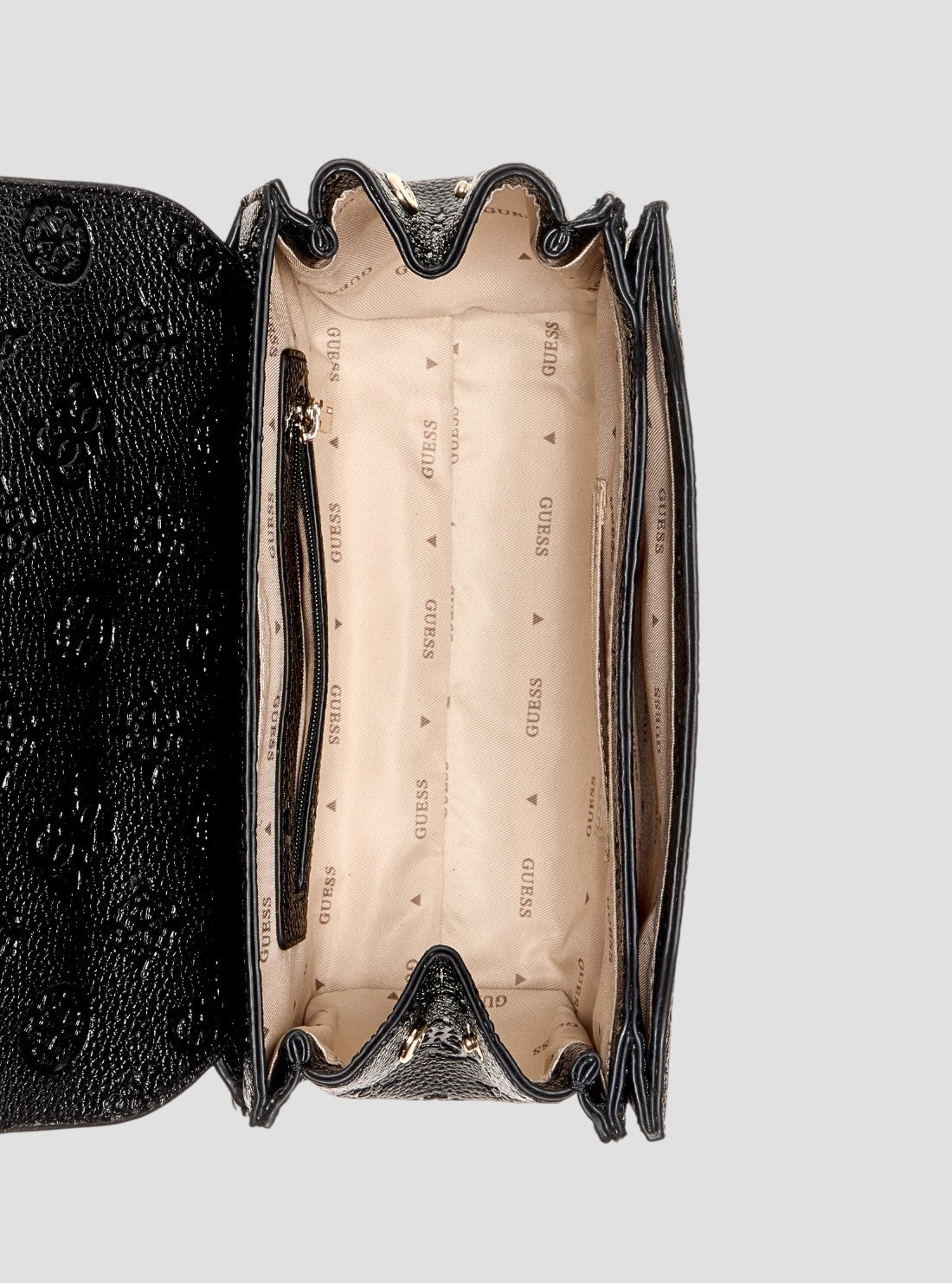 GUESS Womens Black Logo Cresidia II Convertible Crossbody Flap Bag PD988821 Inside View