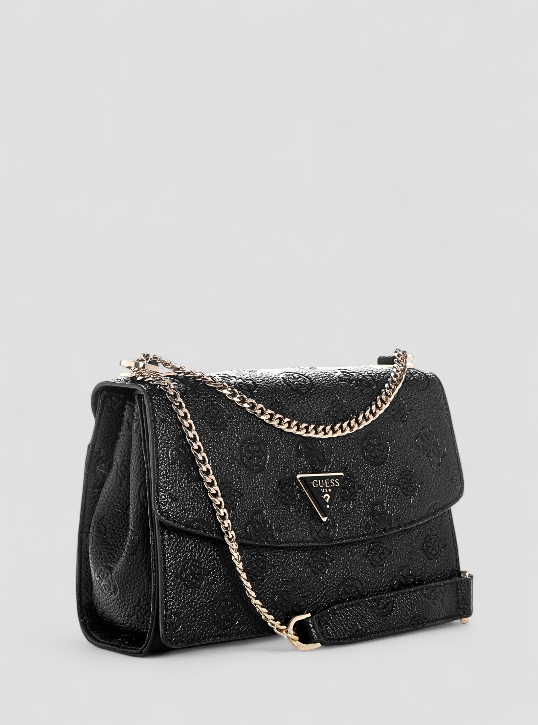 GUESS Womens Black Logo Cresidia II Convertible Crossbody Flap Bag PD988821 Front Side View