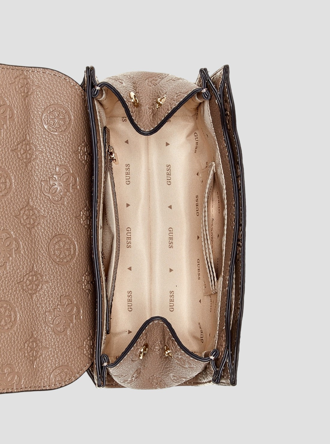 GUESS Womens Brown Logo Cresidia II Convertible Crossbody Flap Bag PD988821 Inside View