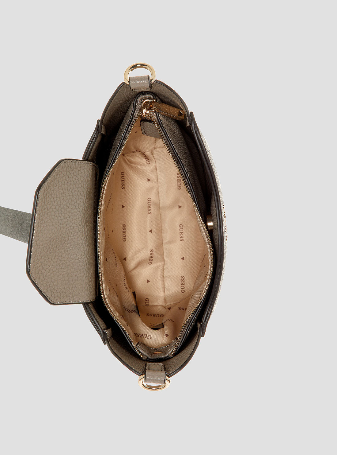 GUESS Womens Taupe Brenton Girlfriend Bucket Bag PG964803 Inside View